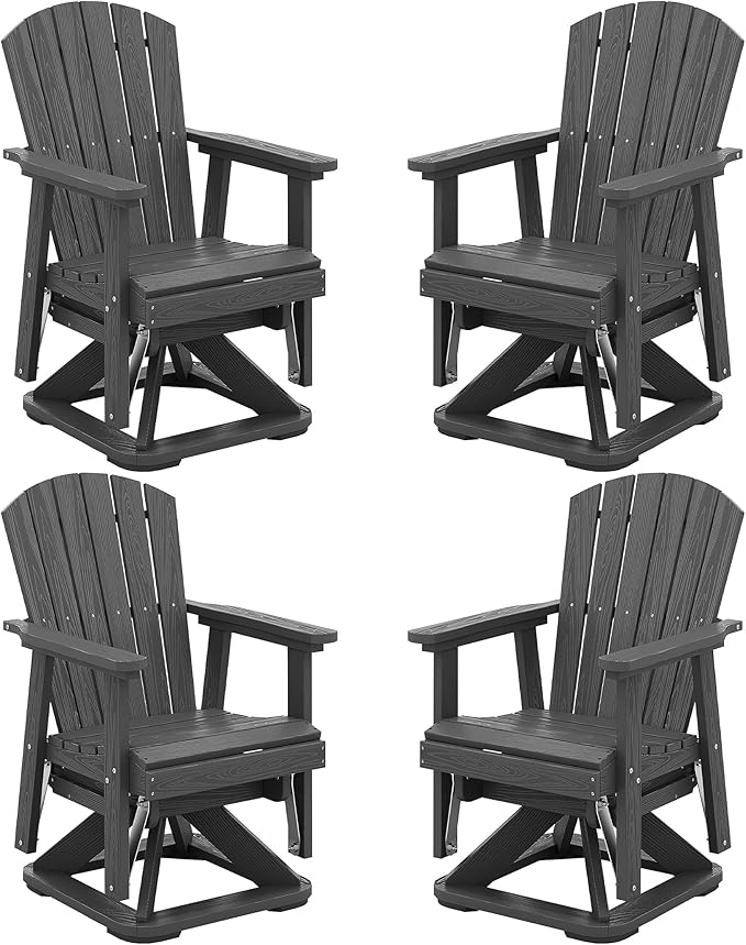 SERWALL Adirondack Swivel Glider Chair, HDPE Glider Set of 4 for Outdoor, All-Weather Glider Chair for Porch, Balcony, Slate Grey