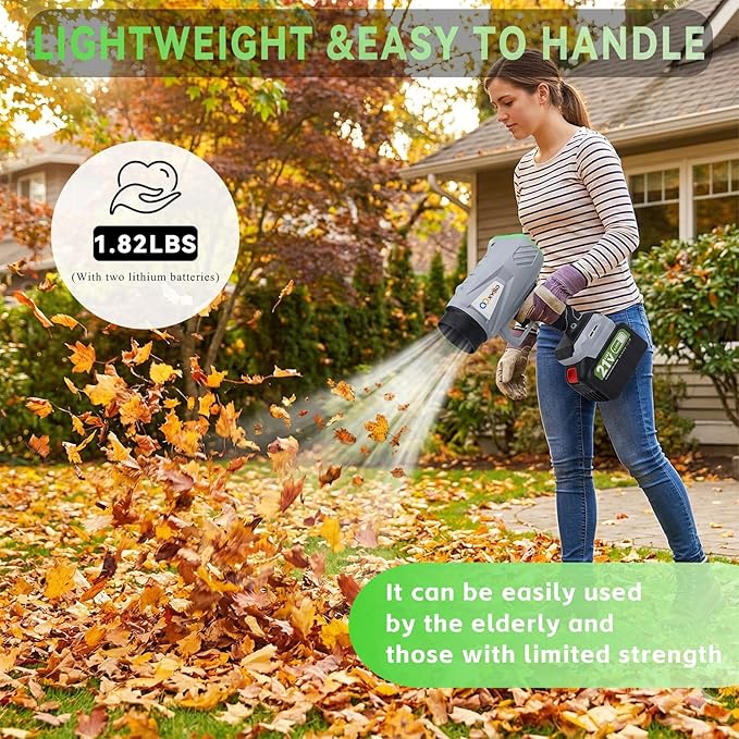 Cordless Leaf Blower, Turbo Jet Blower, 800,000 RPM Handheld Leaf Blower with 2x4500mah Batteries & Charger, Electric Leaf Blowers for Patio Cleaning, Lawn Care, Leaves, Dust (Gray-Green)