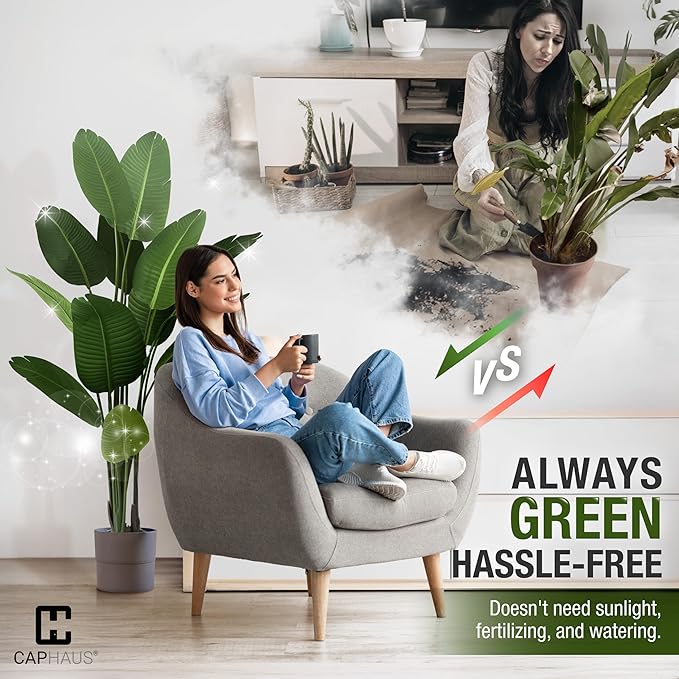 CAPHAUS 7FT Artificial Bird of Paradise Tree, UV Resistant Potted Fake Plant with Dried Moss for Indoor Outdoor Use, Realistic Large Floor Plant for Home Office Decor, No Maintenance