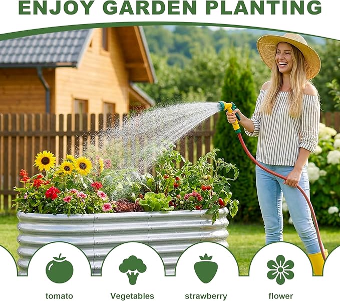 AHEONLAR 2 Pack 4×2×2ft Galvanized Raised Garden Beds Outdoor,Oval Sturdy and Durable Planter Boxes for Vegetables, Fruits, Flowers and Plants, Easy Assembly, Grey