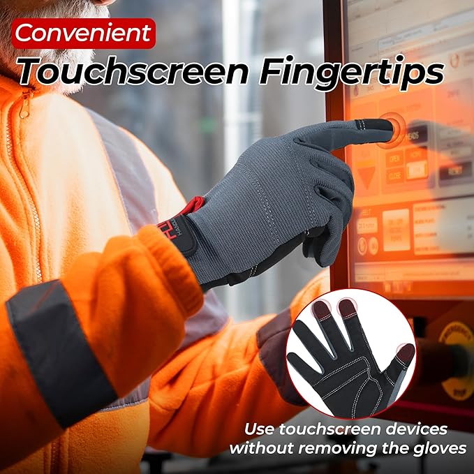 HANDLANDY Work Gloves for Men & Women, Utility Mechanic Working Gloves Touch Screen, Flexible Yard Work Gloves