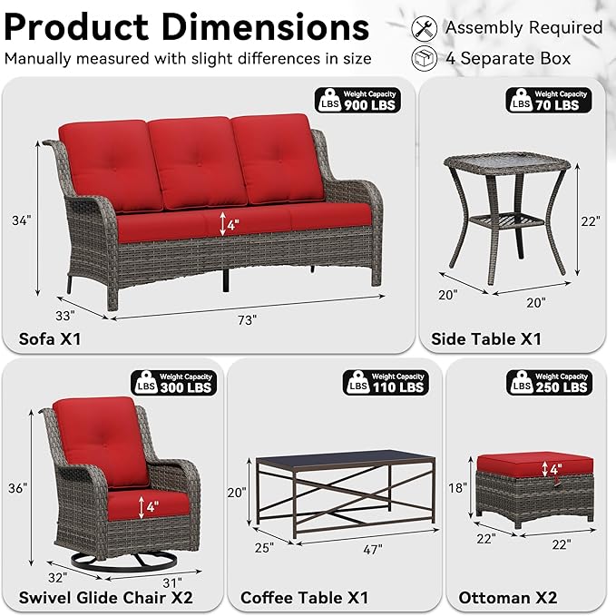 7 Piece Outdoor Wicker Patio Furniture Set, Outdoor Swivel Rocker Patio Chairs Set with Thickened Olefin Cushions, High Back and Deep Seating, Hand-Woven PE Rattan for Porch, Deck