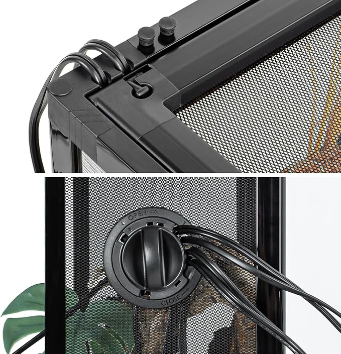 WACOOL TERRA Vertical Habitat Tank 10 Gallon for Tree Dwelling Reptiles and Amphibians, 360°Full Vision Glass Reptile Terrarium 12" x 12" x 18" with Double Side Mesh Panels