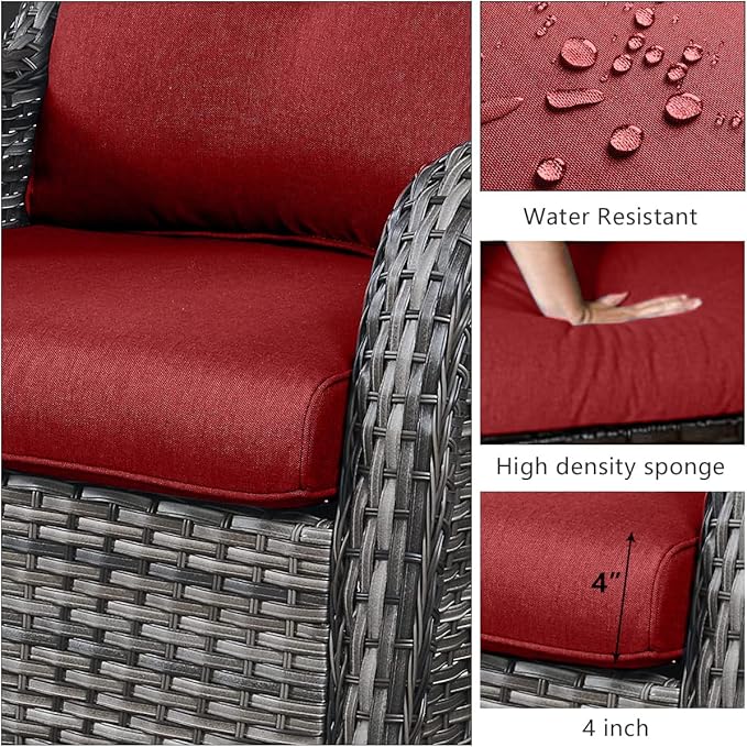HUMMUH 6 Pieces Patio Furniture Set Wicker Patio Chairs Set of 2 with Sofa Ottomans Side Table Outdoor Furniture Conversation Set for Yard,Garden,Porch