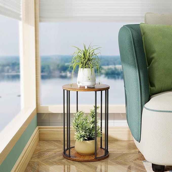 Leinade Plant Stand Indoor,small plant stool,Flower Pot Corner stand holder,Mid Century Heavy Duty Metal Tall Home Decor,Modern Round End Table,Small Rustic Display Stand for Living Room,Bedroom(Brown,18In)
