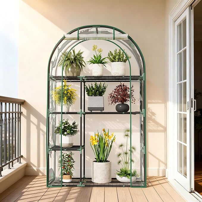 Mini Greenhouse for Outdoors, Portable Small Greenhouse 4-Tiers for Indoor, 38"x17"x62" Green House with PVC Cover