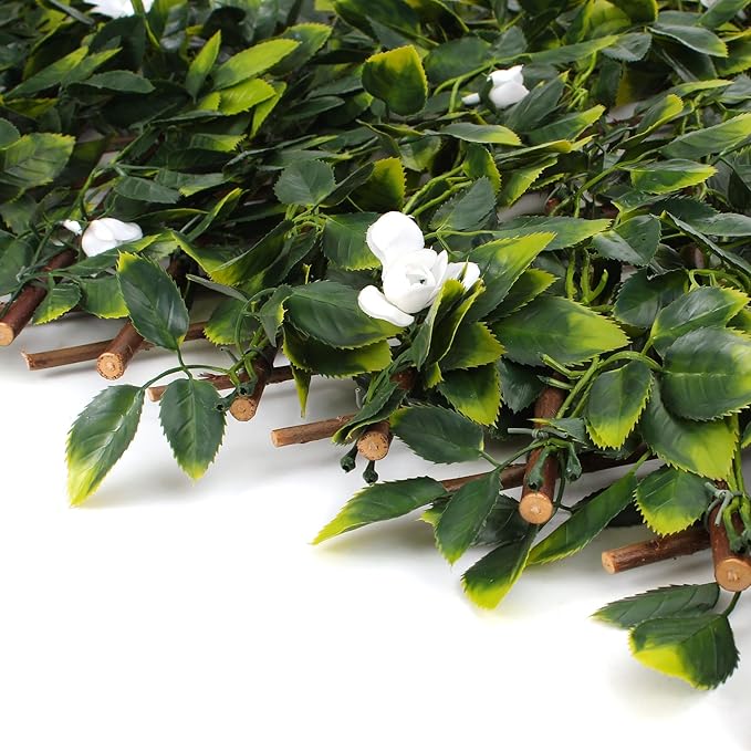 3rd Street Inn™ Leaf Trellis - Bamboo Greenery Panel - Boxwood and Ivy Privacy Fence Substitute - DIY Flexible Fence Panel (4, White Rose Rattan)