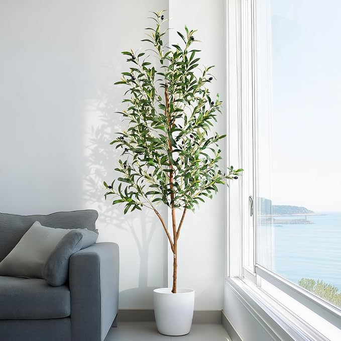 Tall Faux Olives Trees Large Artificial Olive Tree Indoor Outdoor Realistic Floor Plant Fake Flowers Plants for House Home Living Room Bedroom Office Front Porch Modern Farmhouse Boho Decor