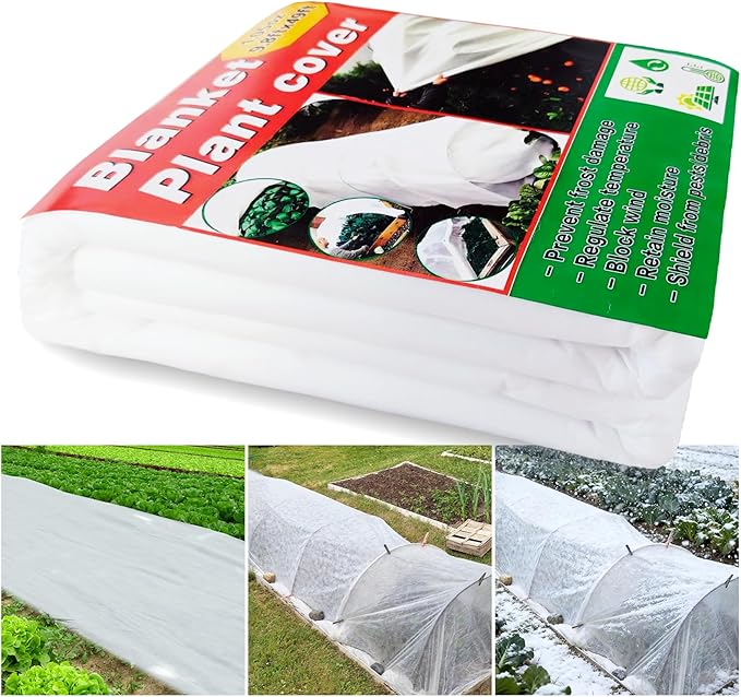 QZXALGS Plant Covers Freeze Protection, 10ft x 50ft Winter Frost Cloth Blankets for Outdoor Plants, 1.05oz/yd² Floating Row Cover Frost Protection for Gardens, Vegetables, Tree, Snow