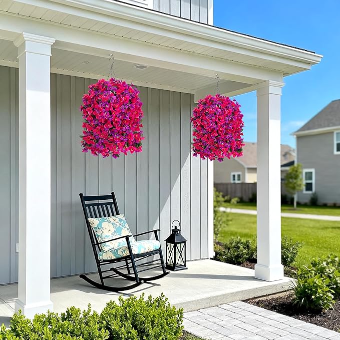 Artificial Fake Hanging Flowers with Basket for Outdoors Decoration, 3PCS Faux Flowers for Outdoor Planters UV Resistant No Fade Silk Bougainvillea for Home Porch Patio Garden Balcony Yard Decor