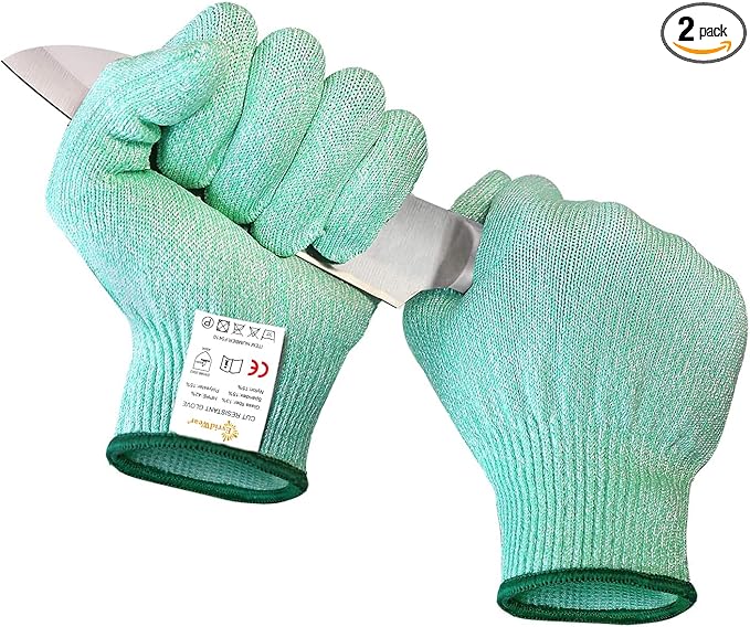 Evridwear Cut Resistant Gloves Food Grade Level 5 Kitchen Safety Protection (Medium, Green)