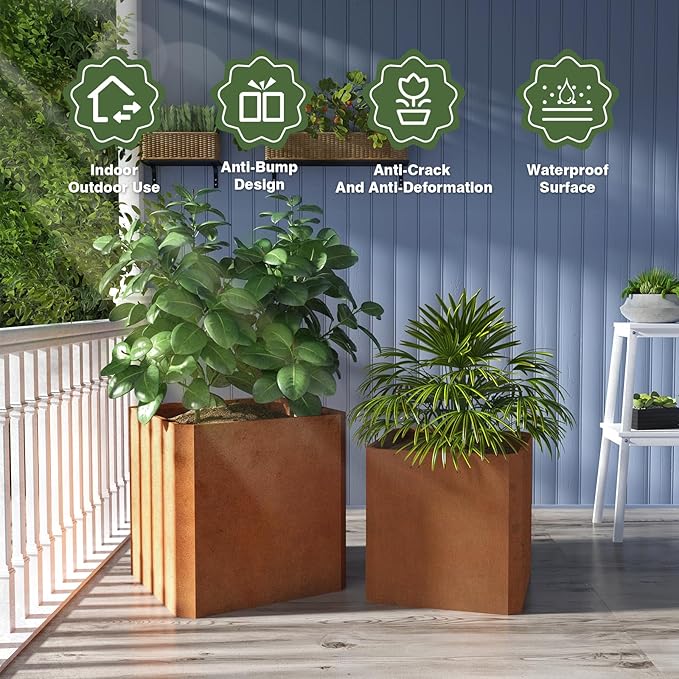 GJWCVL Corten Steel Planter Box-24"x24"x24"-Large Square Planter Matel -Outdoor Indoor- Heavy Duty Rustic Tall Planter Flower Pot Commercial Residential for Patio Porch Deck Home Backyard