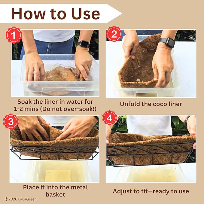LaLaGreen 24" (2 Pack, Rectangular) Coco Liners for Planter – Large Coir Husk Replacement for Window Box, Wall Mount Pot, Trough Basket, Garden Outdoor Use – Multi Sizes 16/30 Inch & Different Shapes