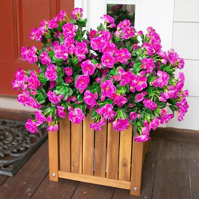 Ivydale Artificial Faux Outdoor Flowers Plants for Outside Spring Decoration, Fake Silk Fuchsia Camellia UV Resistant Realistic for Planter Porch Patio Balcony Garden Home, 3 Large Bundles