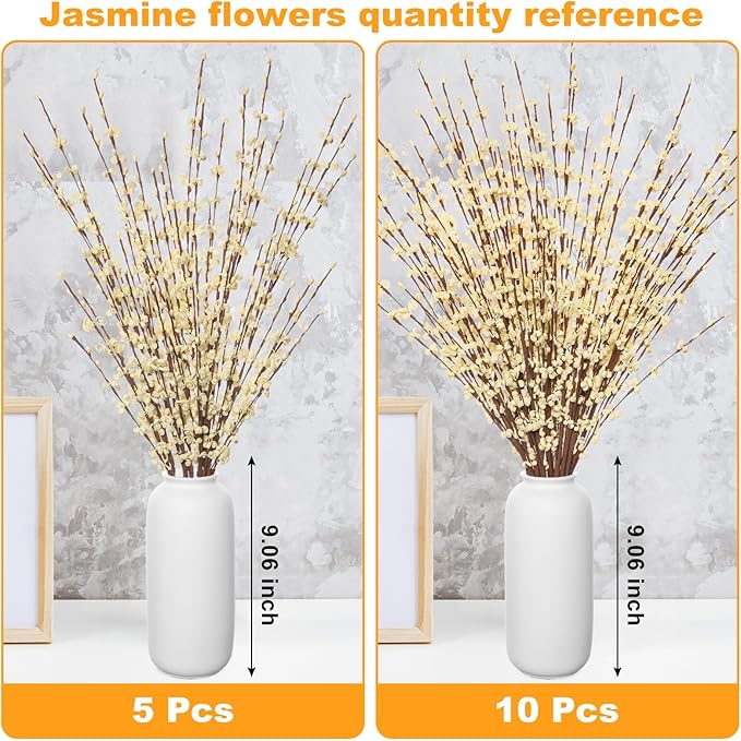 10 Pcs 29.5" Long Jasmine Artificial Flowers Yellow Flowers Long Stem Artificial Stem for Tall Vase Home Office DIY Floral Plant Wedding Dried Fall Flower Party Vase Decoration (Macaron Yellow)