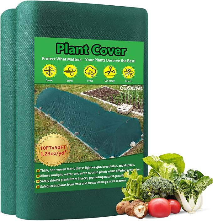 GUKULIVEL Plant Covers Freeze Protection, 10x50ft Green Frost Blanket for Winter, 1.23 oz/yd² Fabric, Premium Frost Protection Cover, Breathable Garden Row Covers for Outdoor Plants