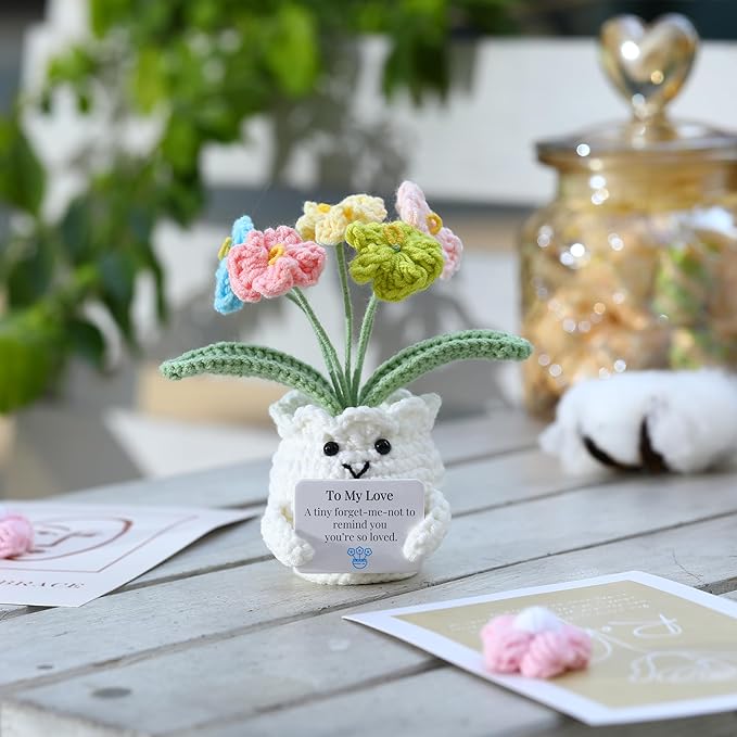 YOOJEE Forget-Me-Not Crochet Gifts for Him Her Boyfriend Girlfriend Birthday to My Love Handmade Valentines Day Flower Plant Gift for Women Men Romantic I Love You Gift for Couples Wife Husband