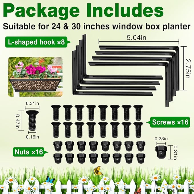 Halatool 4 Pack Window Box Brackets for Railing, Adjustable Heavy Duty Iron Window Flower Holder, Outdoor Sturdy Railing Planter Box Brackets for Fences, Balconies, and Gardens