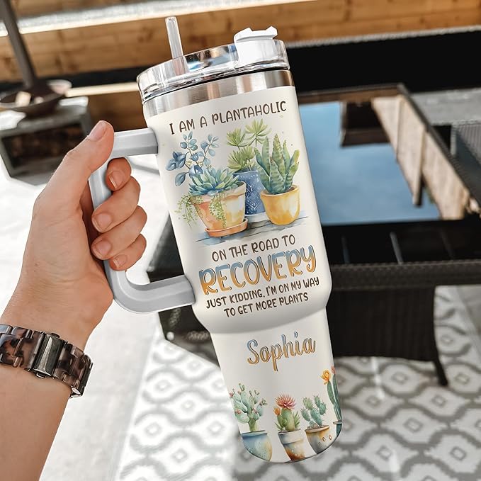 Hyturtle Personalized Plant Tumbler - Gardening Gifts For Women - Gifts For Gardener - Plant Lady Gift- Mothers Day Gifts For Gardening Lovers - Custom Name Travel Coffee Cup 40oz With Lid And Straw