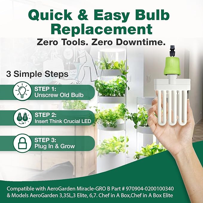2 Grow Bulbs Compatible with AeroGarden Miracle-GRO B Part # 970904-0200,100340 & Models AeroGarden 3, 3SL, 3 Elite, 6, 7, Chef in A Box, Chef in A Box Elite - by Think Crucial (2 Pack)