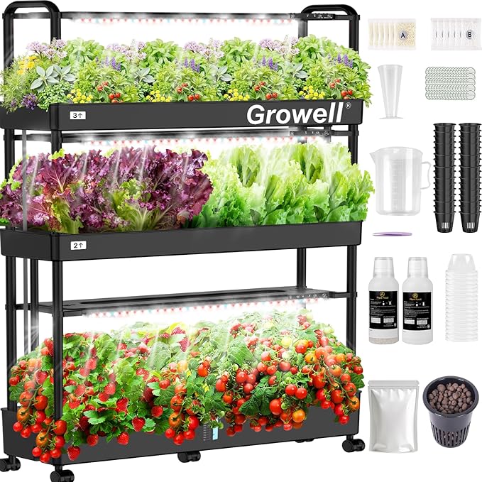 Large Hydroponics Growing System Kit, 48 Pods Vertical Hydroponic Garden, with 48 Large Buckets, 40L Indoor Garden System for Herb Vegetable Fruit, with 2 Light Modes, Auto Circulating Water System