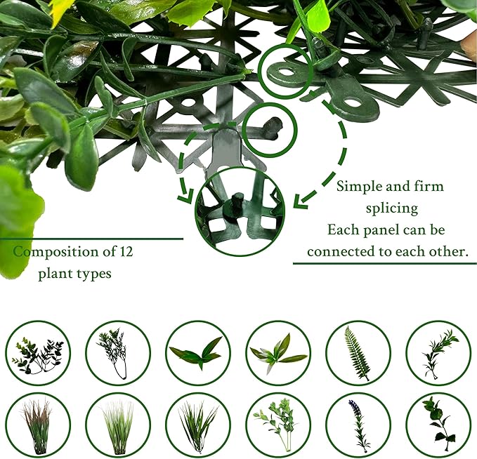 ODTORY Artificial Boxwood Topiary Hedges Panels: 20'' x 20'' 12P UV-Protected Privacy Faux Grass Backdrop Fence Screen for Patio, Balcony, Garden, Backyard Indoor Outdoor Green Wall Decor