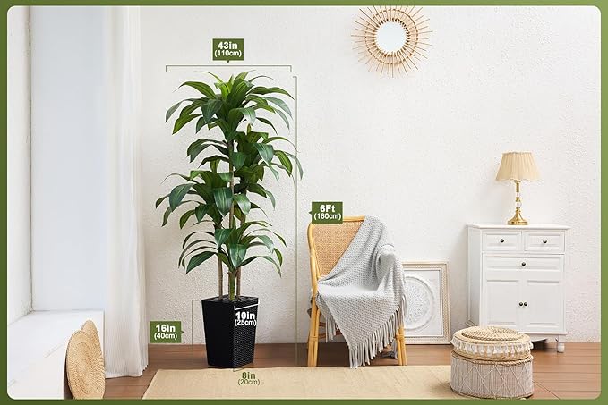 VeriNatural Artificial Dracaena Tree 6FT - Fake Tree with Black Taper Planter & Pebbles - UV Resistant Faux Yucca Tropical Plant - Artificial Trees for Home Office Living Room Decor Indoor Outdoor