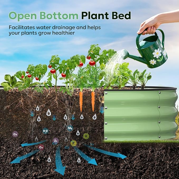 Galvanized Raised Garden Bed, Oval Planter Raised Bed 6x3x1ft Metal Raised Garden Bed Outdoor for Growing Vegetables, Flowers, Herbs, Metal Planter Box for Yard, Patios, Balconies(Fruit Green)