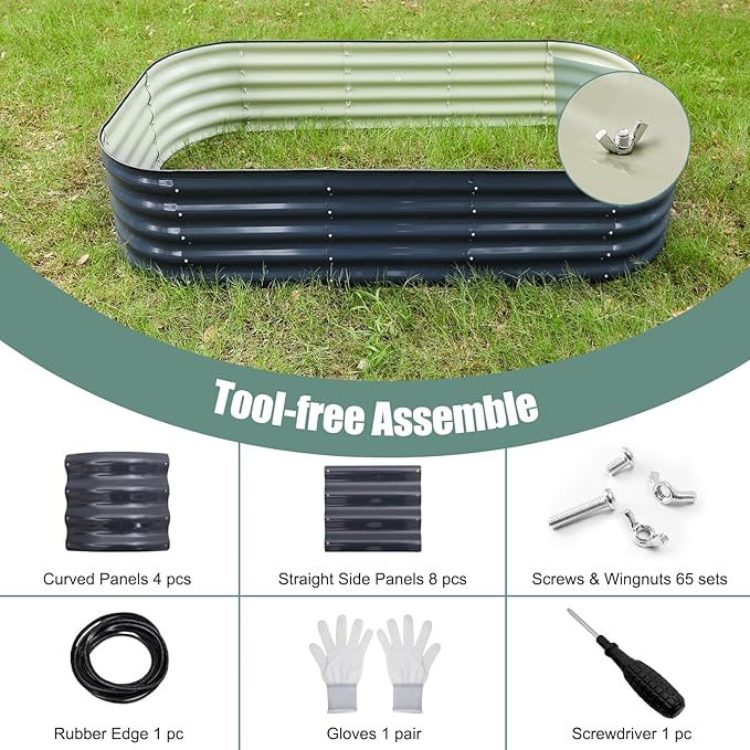 17" Tall 8x2ft Oval Grey Metal Planter Box for Outdoor Gardening 9-in-1 Modular Galvanized Raised Garden Bed, Heavy Duty Flower Beds, Porch Planters & Expandable Garden Beds Outdoor