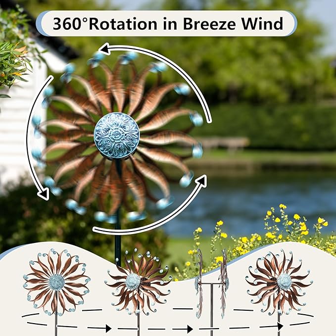 Lariander Wind Spinners Outdoor Metal Large with Stake- 84'' Wind Spinners for Yard and Garden - Windmill for Yard - Ideal Gift Metal Yard Art for Family, Friends, Garden Lovers (Willow Leaf)