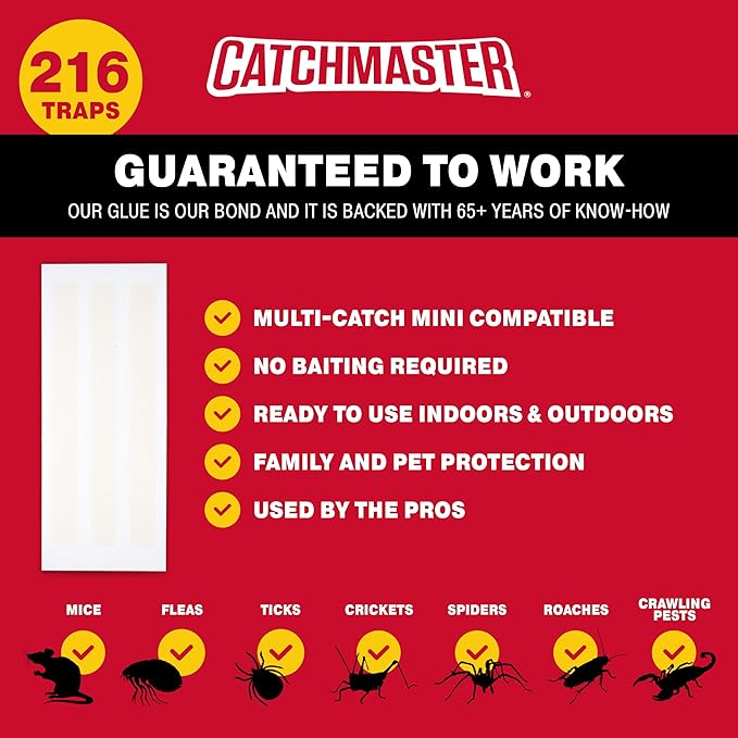 Catchmaster Multi-Catch Mini Mouse Trap 216-Pack Mini Refills, Replaceable Glue Boards for Mouse Traps Indoor for Home, Live Catch Pest Control for Shed