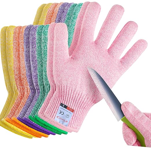 Cutting Gloves, 5 Pairs of Cut Resistant Gloves Food Grade, Cut Resistant Gloves for Kitchen, Oyster Shucking, Fish Fillet Processing, Carving Wood and Gardening(Large-Macaron)