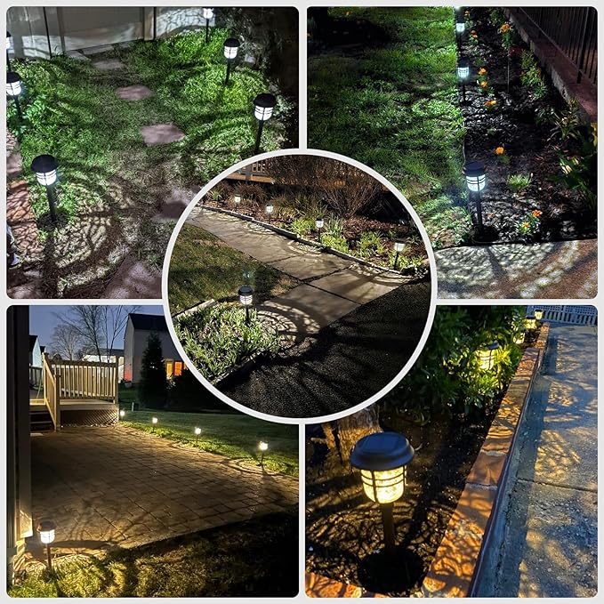 XMCOSY+ Solar Pathway Lights Outdoor Waterproof IP65-2 Lighting Modes LED Solar Powered Garden Lights, Glass Outdoor Lighting for Yard Landscape Walkway Driveway Lawn Decor (Warm White & Cool White)