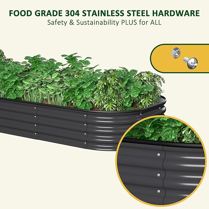 BlueWish 6x3x1FT Metal Raised Garden Bed, 11.2” H Raised Garden Bed with Bottomless Design, Rubber Edges, Many-in-1 Modular Planter Box for Backyard, Garden, Patio, Gray