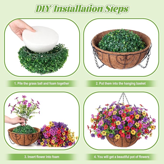 Artificial Fake Flowers Basket for Spring Outdoor Decor, Faux Mums Floral Hanging Plant for Summer Outside Decor, Silk Daisy with Eucalyptus Leaves for Home Patio Garden