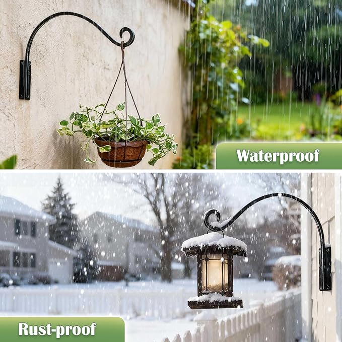 Lifyzoon Heavy Duty Plant Hanger Bracket (16"/Black), 45lbs Weight Capacity - Outdoor Hand-Forged Hanging Plant Bracket Durable and Stable Bird Feeder Hanger