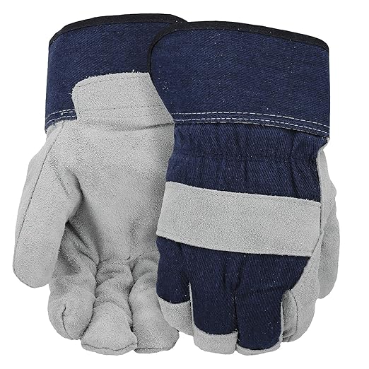 West Chester Men's Split Cowhide Leather Palm Gloves with Posi-Therm lining, Safety Gloves, Cold Weather Gloves, Blue, Large, (91205/L),Blue and White