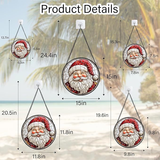 HWRHTR Stained Glass Window Hanging - Red White Santa Claus Suncatcher for Doors Home Christmas Decoration Winter Sun Catcher Thanksgiving New Year Birthday Gifts for Women Men Mom Nana Girl 11.8 in