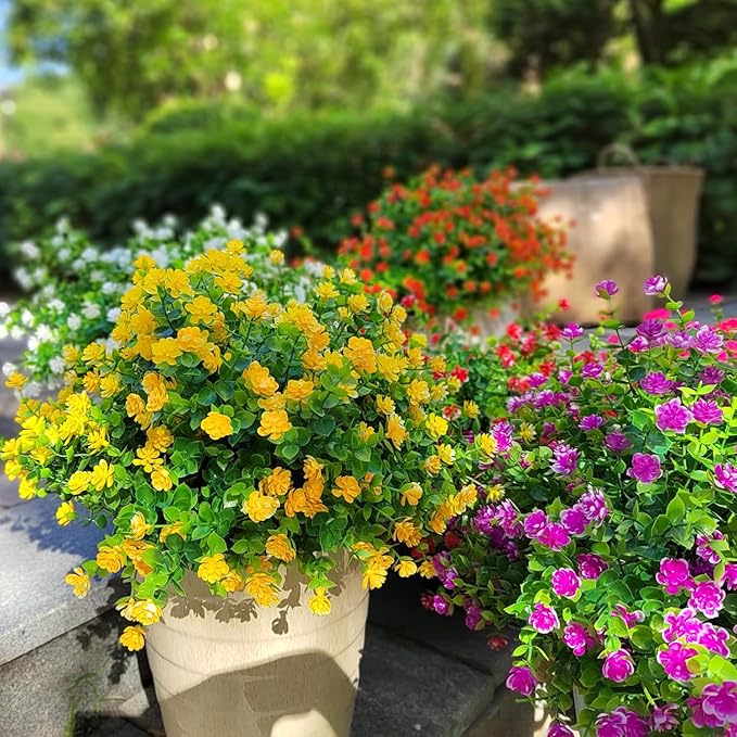 Grunyia 12 Bundles Artificial Flowers for Outdoors, UV Resistant Fake Flowers with Plastic Plants, Faux Flowers for Outside Window Box Front Porch Hanging Planter Decor (Yellow)