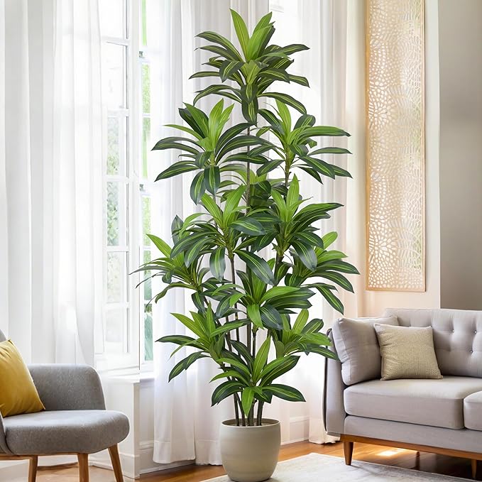 Artificial Dracaena Tree 8FT(96in) Tall Fake Plant with Realistic Green Leaves, Faux Floor Potted Artificial Trees for Home Office Living Room Decor Indoor Outdoor (8feet,1 Pack)