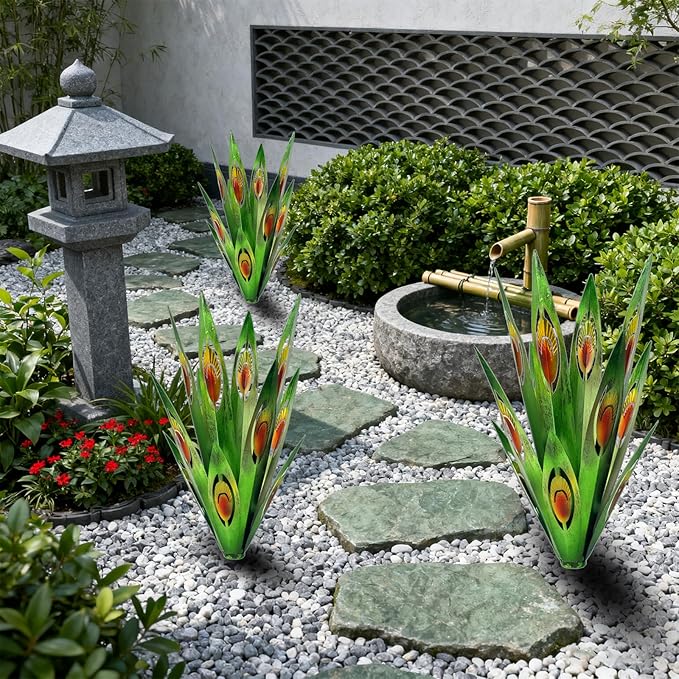 Jesokiibo Tequila Rustic Sculpture DIY Metal Agave Plant Home Decor Rustic Hand Painted Metal Agave Garden Ornaments Outdoor Decor Figurines Home Yard Decorations Stakes Lawn Ornaments (Green 2PCS)