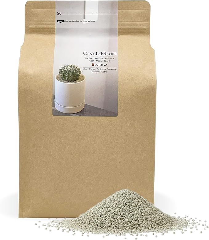 Crystal Grain Succulent & Cactus Soil Mix, Fine Grain for Small Pots, 100% Inorganic & Odorless, Visible Watering Indicator, Patented Japanese Tech, 2L (Resealable Bag)