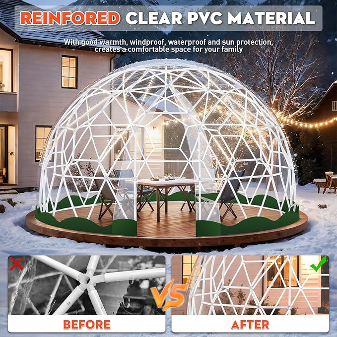 Garden Dome Tent, 9.6/12/15 ft Outdoor Clear Bubble Tent for 2-8 Person, All-Weather Geodesic Dome Greenhouse with Window & Door, PVC Transparent Tent for Patio, Camping, Party