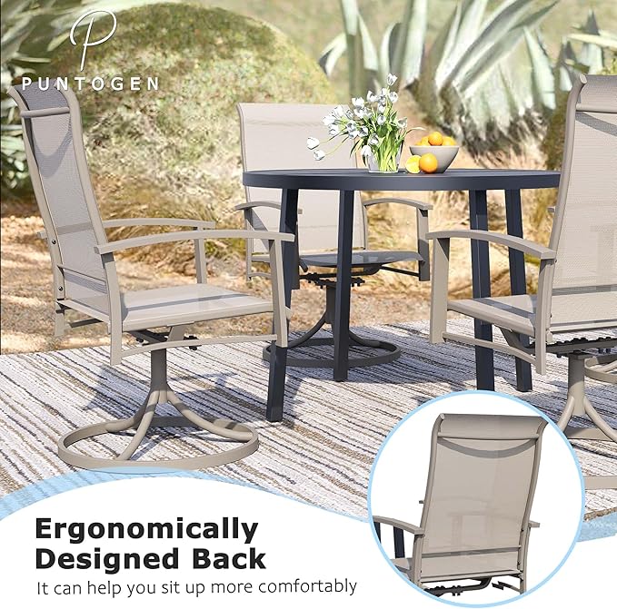 Outdoor Swivel Dining Chair Set of 8, All Weather Patio Dining Chair with Textilene High Back and Metal Frame for Backyard, Lawn Garde and Deck, Beige Ivory