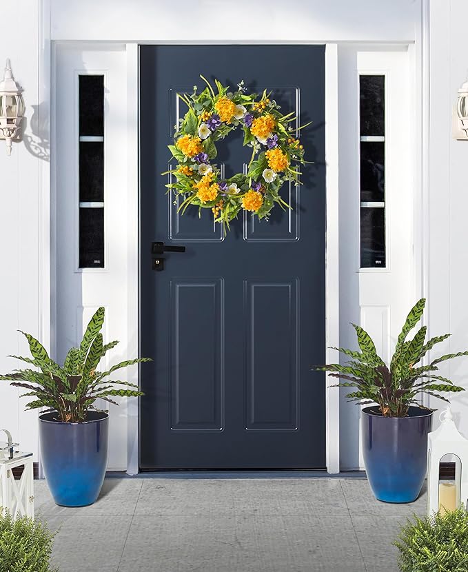 Glitzhome 16.75" H Garden Tall Planter Pots,Set of 2 Morden Round Faux Ceramic Tall Planter with Drainage Holes,Large Flower Pots for Outdoor Indoor,Cobalt Blue