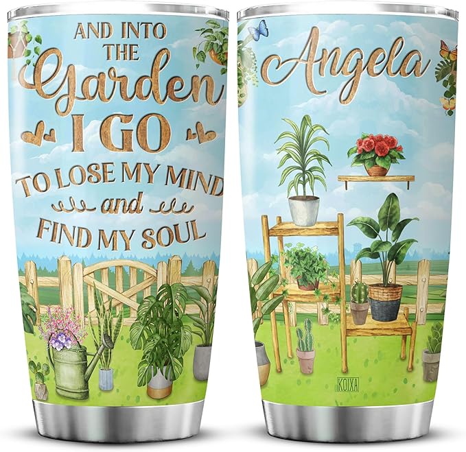 Personalized Coffee Tumbler Gardening Custom Name Birthday Gifts For Women Adults Mom Girls Grandma Plant Travel Mug With Lid Insulated Cup Cold Steel Tumblers Inspirational Quote
