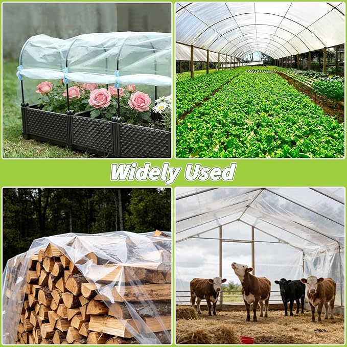 Greenhouse Plastic Sheeting 6 Mil,10 x 50 FT Transparent UV Resistant Polyethylene Film, Tear-Resistant Green House Hoop Cover for Gardening, Farming, Nursery, Henhouse, Anti-Drip & Weatherproof