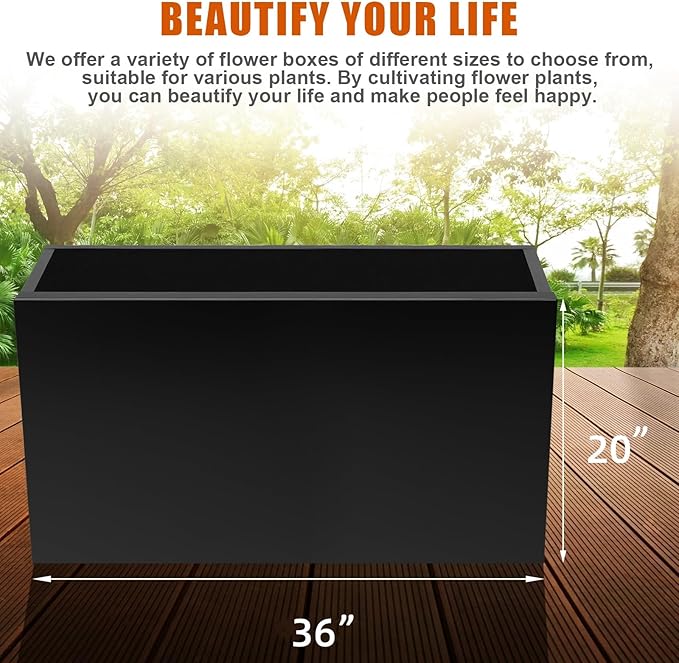 Meyoppm Metal Planter Box 36"x12"x20", Rectangular Steel Planter Box Frost Proof Rust Resistant Indoor&Outdoor, Heavy Duty Steel Planter for Commercial and Residential Use