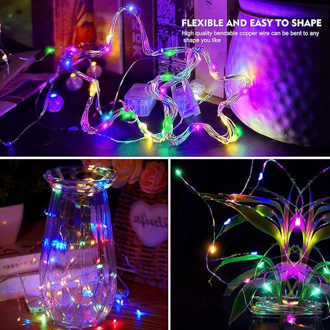 AIKEI 48 Pack LED Fairy Lights Battery Operated, Mini String Lights Waterproof 7 Feet 20 Led Firefly Starry Lighting for Wedding Party Bedroom Garden Halloween Christmas Decoration Colorful