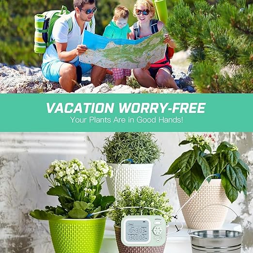 Automatic Plant Waterer Indoor Self Watering System for 15 Potted Plants, Auto Drip Irrigation Kit Programmable Water Timer with Smart Humidity Detection, Green